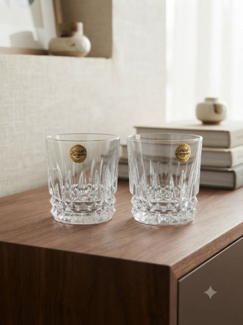 Vintage Cristal d'Arques France Longchamp Double Old Fashioned Glasses Set 2